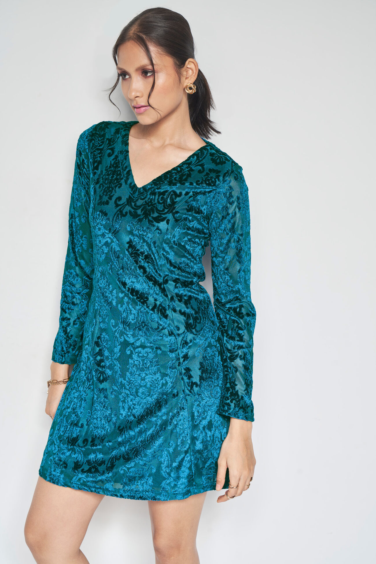 Tiana Jacquard Dress, Teal, image 3